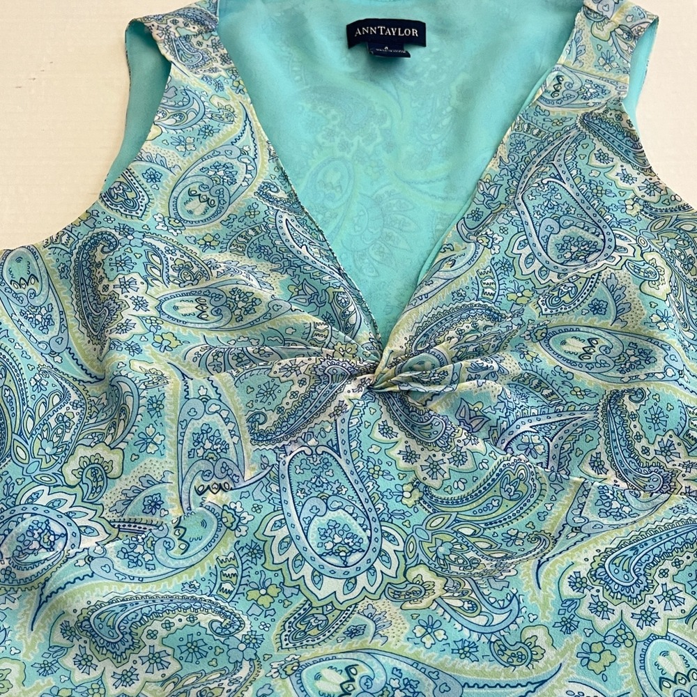 Vintage Ann Taylor Silk Overlay Paisley Babydoll Midi Slip Dress 4 Blue Y2K 90s - Picture 7 of 9